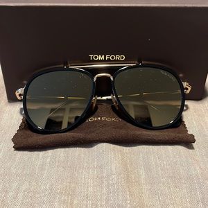 Tom Ford Tripp Aviators (58mm) - Gold Frame with Black Accents - Amber Lens